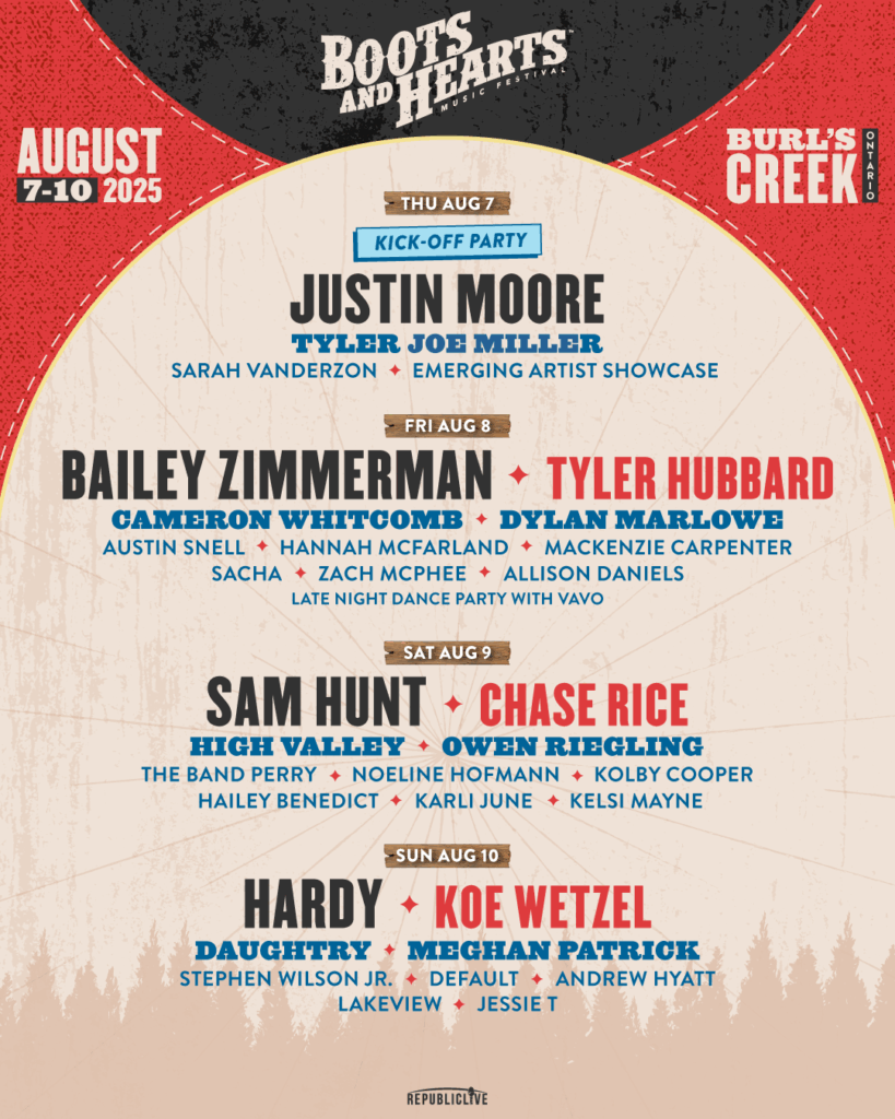 Boots and Hearts Music Festival, August 7 - 10, 2025, Burl's Creek, Ontario